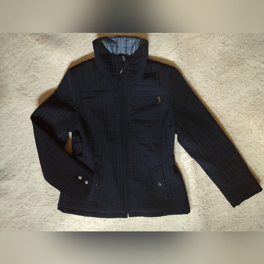 St Johns Bay Women Quilted Jacket Coat Petite Medium Blue